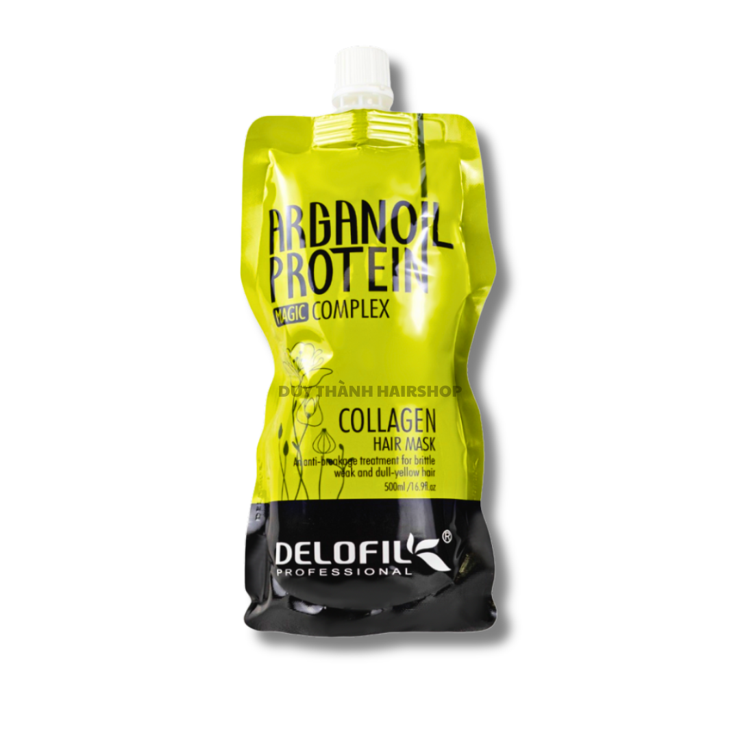 Hấp túi Delofil Argan Oil Protein Collagen Hair Mask 500ml - Dưỡng Tóc Mềm Mượt Tức Thì